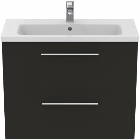 Set dulap baie suspendat gri carbon Ideal Standard i.Life S cu lavoar inclus 81 cm alb si maner crom [1]