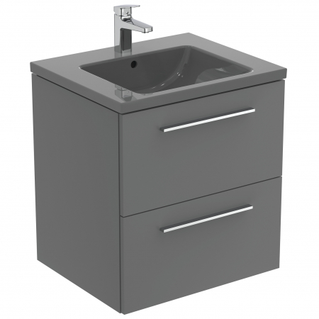 Mobilier baie - Set dulap baie suspendat gri Ideal Standard i.Life S cu lavoar inclus 60 cm gri si maner crom