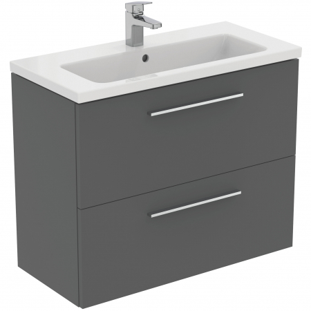 Mobilier baie - Set dulap baie suspendat gri Ideal Standard i.Life S cu lavoar inclus 81 cm alb si maner crom