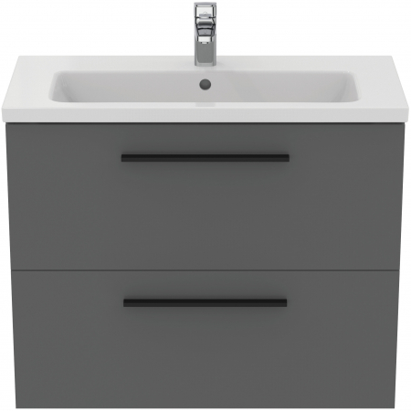 Set dulap baie suspendat gri Ideal Standard i.Life S cu lavoar inclus 81 cm alb si maner negru [1]