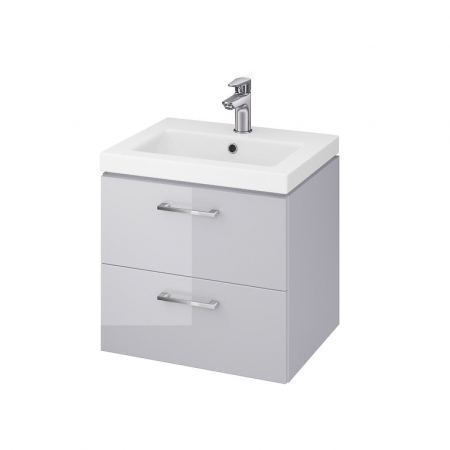 Seturi mobilier cu lavoar - Set dulap baie suspendat Lara 2 sertare cu lavoar Cersanit Como inclus, 50 cm, gri