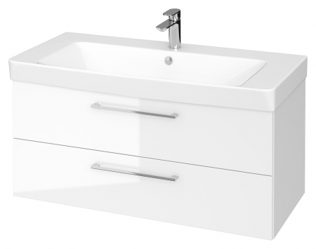 Seturi mobilier cu lavoar - Set dulap baie suspendat Lara 2 sertare cu lavoar Cersanit Mille, 100 cm, alb