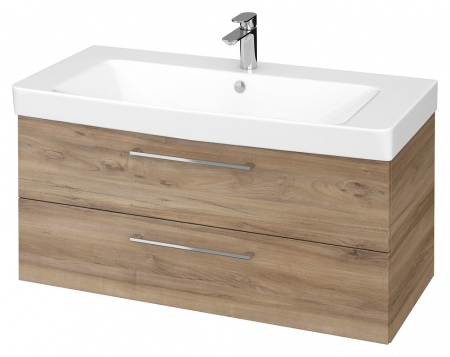 Seturi mobilier cu lavoar - Set dulap baie suspendat Lara 2 sertare cu lavoar Cersanit Mille, 100 cm, nuc