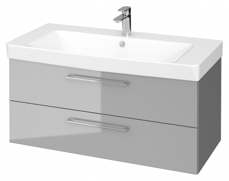 Seturi mobilier cu lavoar - Set dulap baie suspendat Lara 2 sertare cu lavoar Cersanit Mille Slim, 100 cm, gri