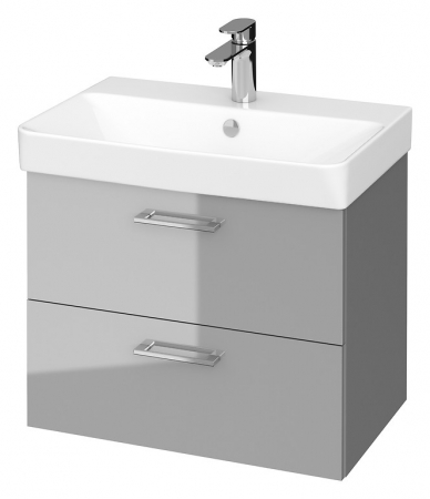 Seturi mobilier cu lavoar - Set dulap baie suspendat Lara 2 sertare cu lavoar Cersanit Mille Slim, 60 cm, gri