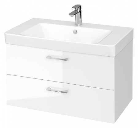 Seturi mobilier cu lavoar - Set dulap baie suspendat Lara 2 sertare cu lavoar Cersanit Mille Slim, 80 cm, alb