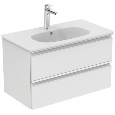 Seturi mobilier cu lavoar - Set dulap baie suspendat MDF alb Ideal Standard Tesi cu lavoar inclus 83 cm