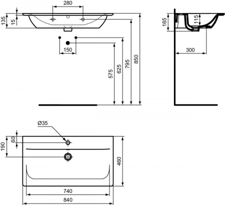 Set dulap baie suspendat MDF negru Ideal Standard Tesi cu lavoar Connect Air inclus 84 cm [2]