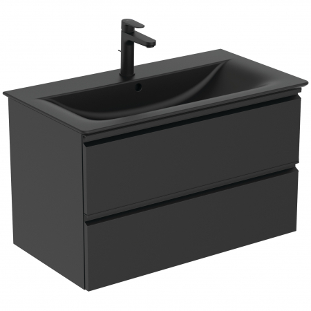 Seturi mobilier cu lavoar - Set dulap baie suspendat MDF negru Ideal Standard Tesi cu lavoar Connect Air inclus 84 cm