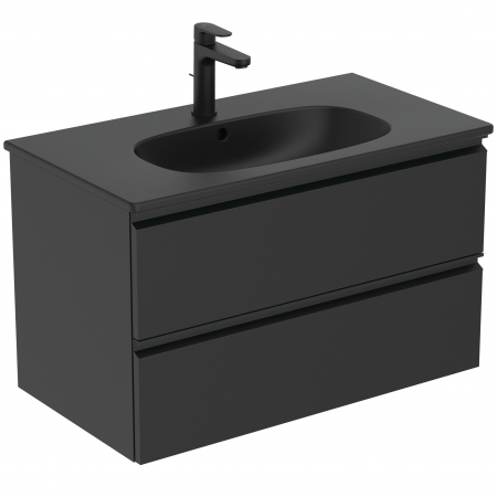 Seturi mobilier cu lavoar - Set dulap baie suspendat MDF negru Ideal Standard Tesi cu lavoar inclus 83 cm