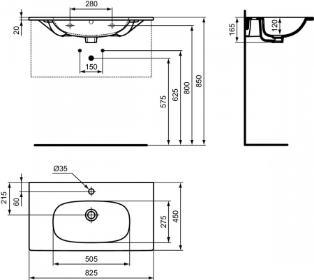 Set dulap baie suspendat MDF negru Ideal Standard Tesi cu lavoar inclus 83 cm [2]