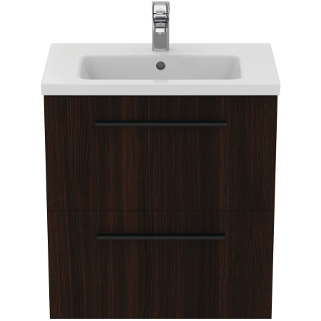 Set dulap baie suspendat stejar cafeniu Ideal Standard i.Life S cu lavoar inclus 61 cm alb si maner negru [1]