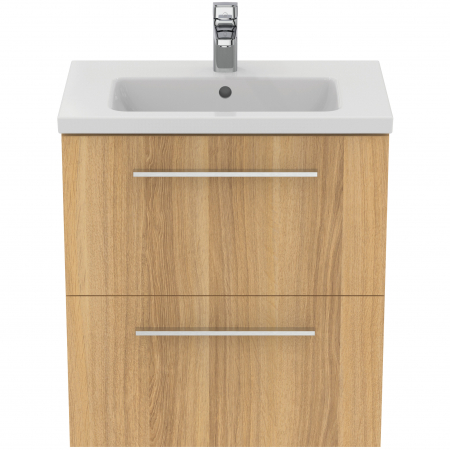 Set dulap baie suspendat stejar natural Ideal Standard i.Life S cu lavoar inclus 61 cm alb si maner crom [1]