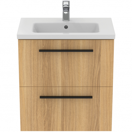 Set dulap baie suspendat stejar natural Ideal Standard i.Life S cu lavoar inclus 61 cm alb si maner negru [1]