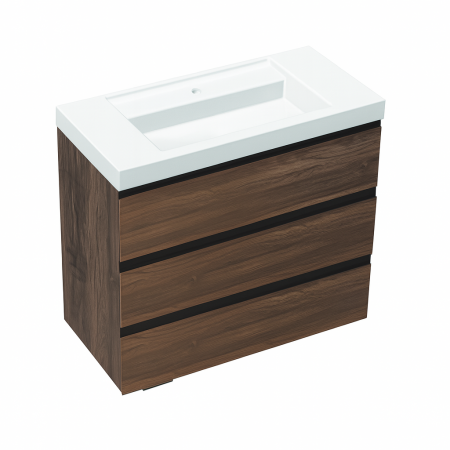Seturi mobilier cu lavoar - Set dulap de baie cu lavoar inclus 100 cm, 3 sertatre soft-close, steja inchis, Kolpasan, Harmony