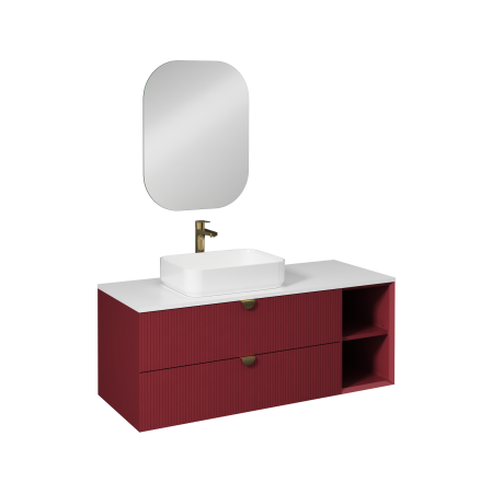 Dulap baie suspendat cu 2 sertare 130 cm MDF vopsit, rosu rubin, blat Quartz, Isvea Infinity [1]