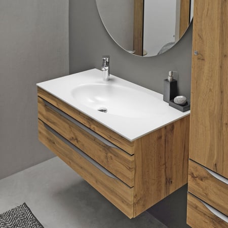 Mobilier baie - Set dulap baie cu lavoar inclus Kolpasan Malaya, 101 cm, stejar