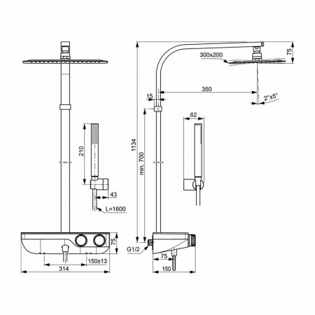 Coloana de dus cu baterie termostatata si etajera Ideal Ceratherm S200 crom lucios [6]
