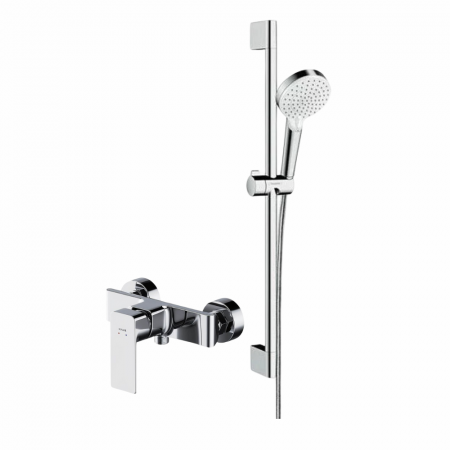 Seturi de dus - Set dus cu bara, para dus si furtun, Hansgrohe, Crometta Vario Unica si baterie dus, culoare crom, Cersanit Suaro
