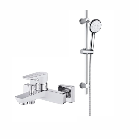 Seturi de dus - Set dus cu bara, furtun, para dus cu 6 functii Deante Boro si baterie cada alb/crom cu finisaj lucios, Cersanit Mille