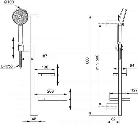 Set de dus Ideal Standard Alu+ cu bara 60 cm, para dus 2 functii si furtun, rose mat [2]