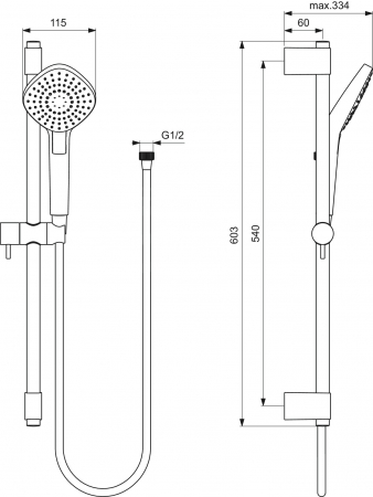Set de dus Ideal Standard Idealrain Evo cu bara 60 cm, para dus 3 functii si furtun, crom lucios [2]