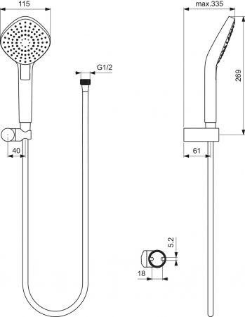 Set de dus Ideal Standard IdealRain Evo Diamond cu para dus 3 functii, furtun si agatatoare, crom lucios [1]