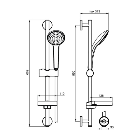 Set dus, para 100 mm cu furtun 175 cm si bara 60 cm, crom, Ideal Standard IdealRain [1]