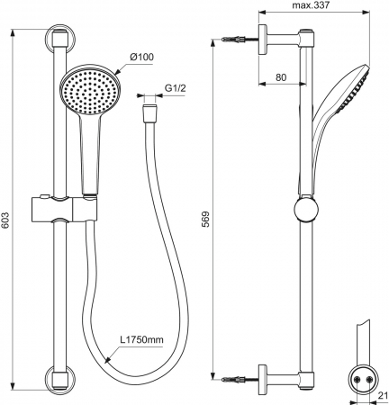 Set de dus Ideal Standard IdealRain Soft cu bara 60 cm, para dus o functie si furtun, negru mat [1]
