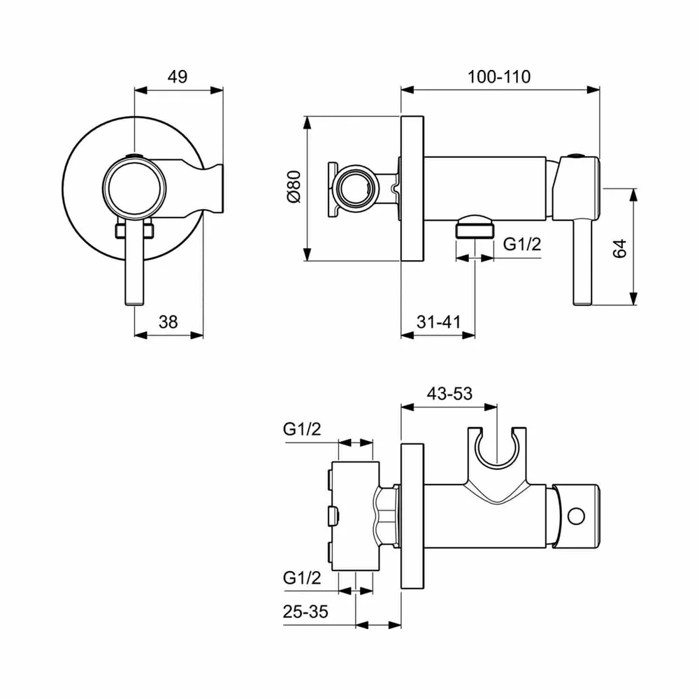 Baterie bideu incastrata, cu dus, furtun si suport, negru mat, Ideal Standard IdealSpray [8]