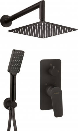 Sisteme de dus incastrate - Set dus incastrat negru mat cu palarie patrata Deante, Jasmin
