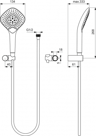 Set de dus Ideal Standard IdealRain EvoJet Diamond cu para dus 3 functii, furtun si agatatoare, crom lucios [2]