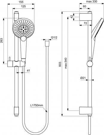 Set de dus Ideal Standard Idealrain EvoJet Round cu bara 60 cm, para dus 3 functii si furtun, crom lucios [1]