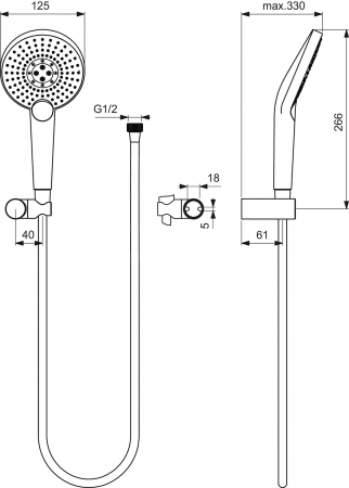 Set de dus Ideal Standard IdealRain EvoJet Round cu para dus 3 functii, furtun si agatatoare, crom lucios [1]