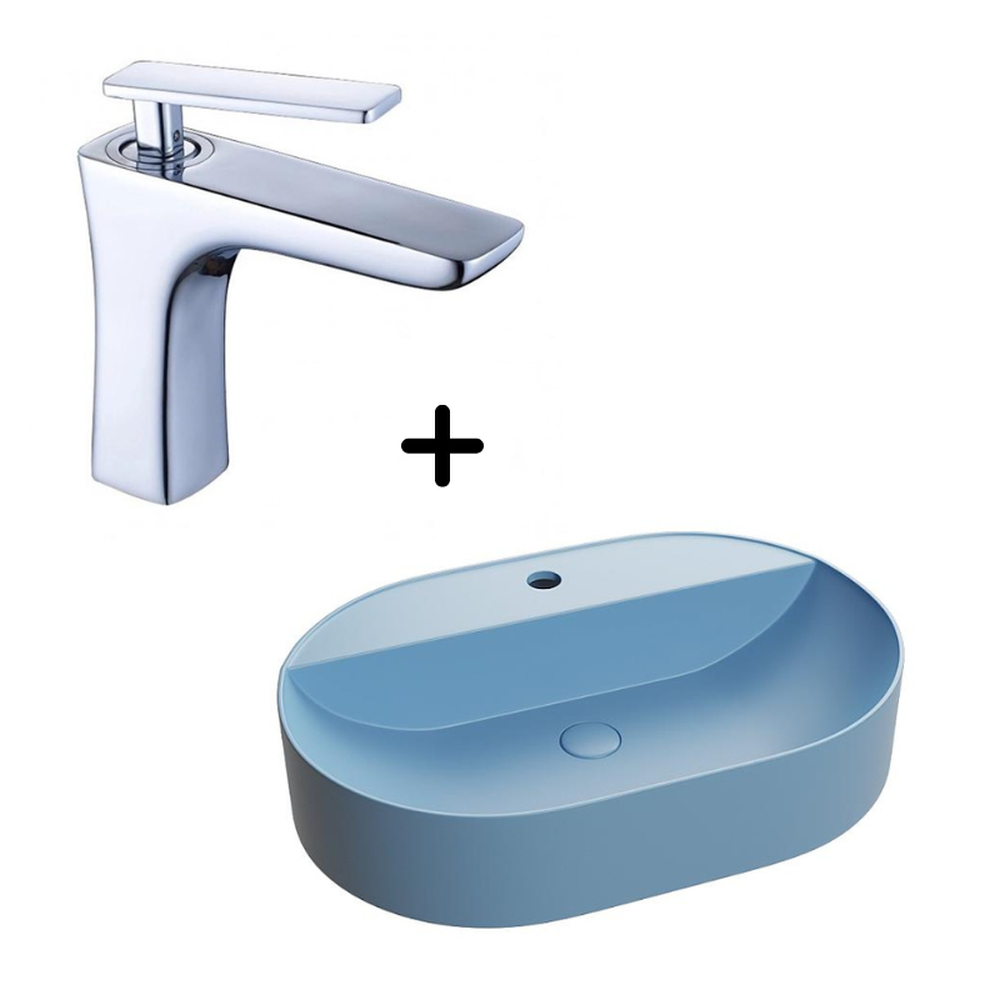 Baie completa - Set lavoar baie albastru cu ventil inclus plus baterie crom Atrio Foglia