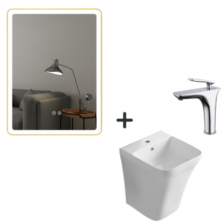 Baterii baie - Set lavoar suspendat baie, baterie plus oglinda dreptunghiulara cu iluminare LED si dezaburire Titian