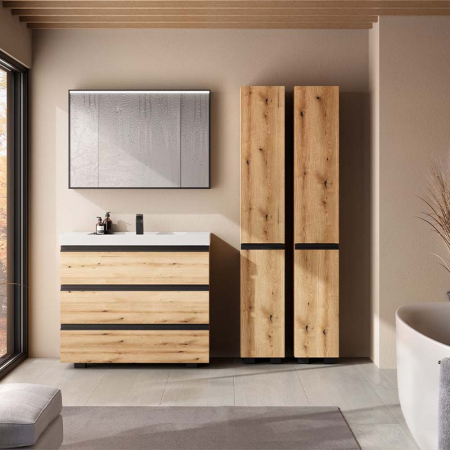 Set mobiler cu lavoar inclus 70 cm, 3 sertare cu soft-close, stejar, Kolpasan, Harmony [1]