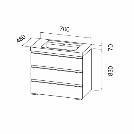 Set mobiler cu lavoar inclus 70 cm, 3 sertare cu soft-close, stejar, Kolpasan, Harmony [3]