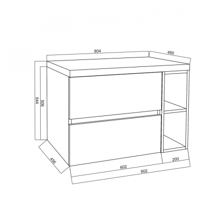 Set mobilier alb pentru lavoar pe blat, Genova 80 cm, cu blat stejar [3]