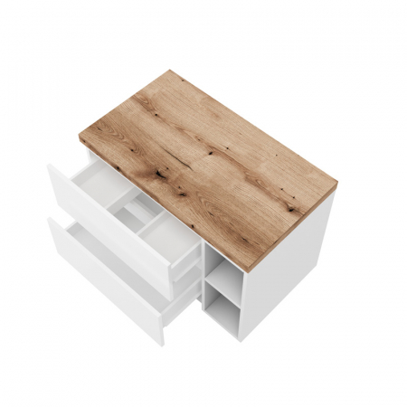 Set mobilier alb pentru lavoar pe blat, Genova 80 cm, cu blat stejar [1]