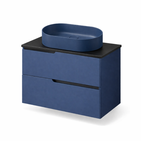 Seturi complete mobilier baie - Set mobilier 60 cm albastru inchis baie,  lavoar din compozit cu monatre pe blat