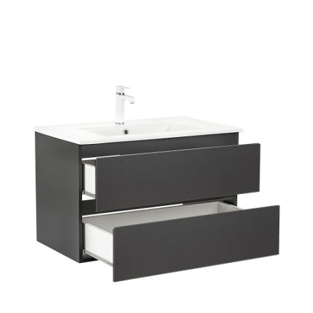 Set mobilier baie antracit cu lavoar ceramic 80 cm si oglinda 60x80 cm, Leziter Vario Forte [2]