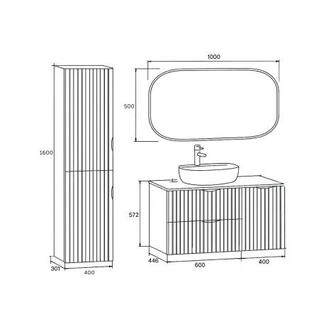 Set mobilier baie complet cu riflaje Cersanit Tirso cu lavoar, dulap suspendat și oglinda [1]
