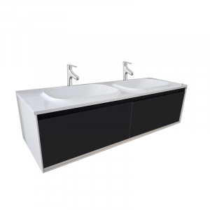 Mobilier baie - Set dulap baie cu lavoar inclus Kolpasan Pandora, 150 cm, alb/negru