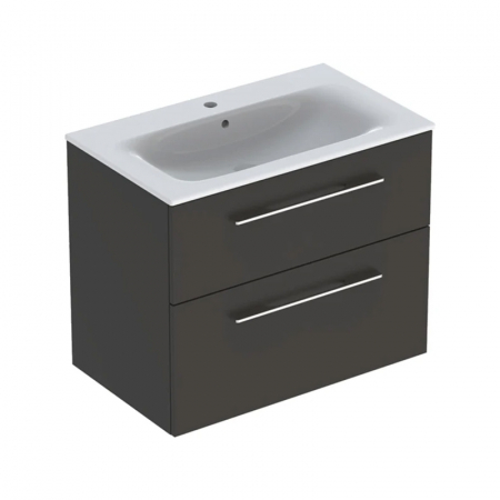 Mobilier baie - Set dulap baie cu lavoar incastrat Geberit Selnova Square, 80 cm, gri inchis mat