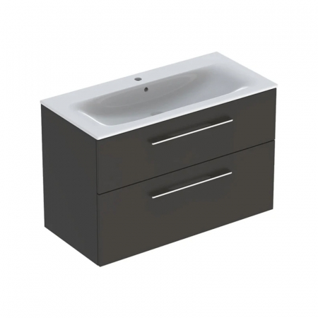 Mobilier baie - Set dulap baie cu lavoar incastrat Geberit Selnova Square, 100 cm, gri inchis mat