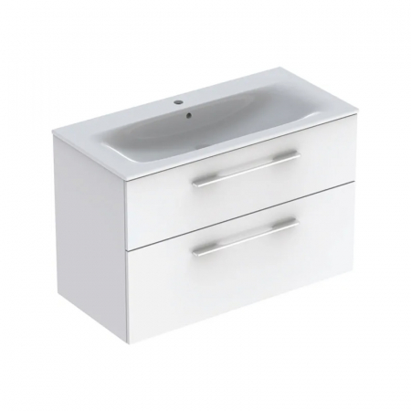Mobilier baie - Set dulap baie cu lavoar incastrat Geberit Selnova Square, 100 cm, alb lucios