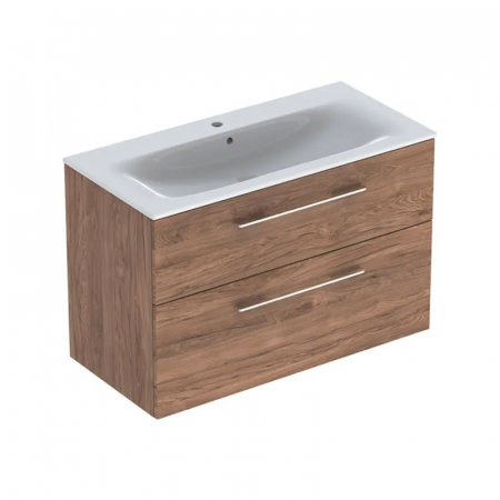 Mobilier baie - Set dulap baie cu lavoar incastrat Geberit Selnova Square, 100 cm, nuc inchis