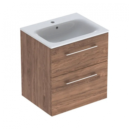 Mobilier baie - Set dulap baie cu lavoar incastrat Geberit Selnova Square, 60 cm, nuc inchis