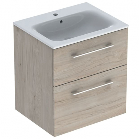 Mobilier baie - Set dulap baie cu lavoar incastrat Geberit Selnova Square, 60 cm, nuc deschis